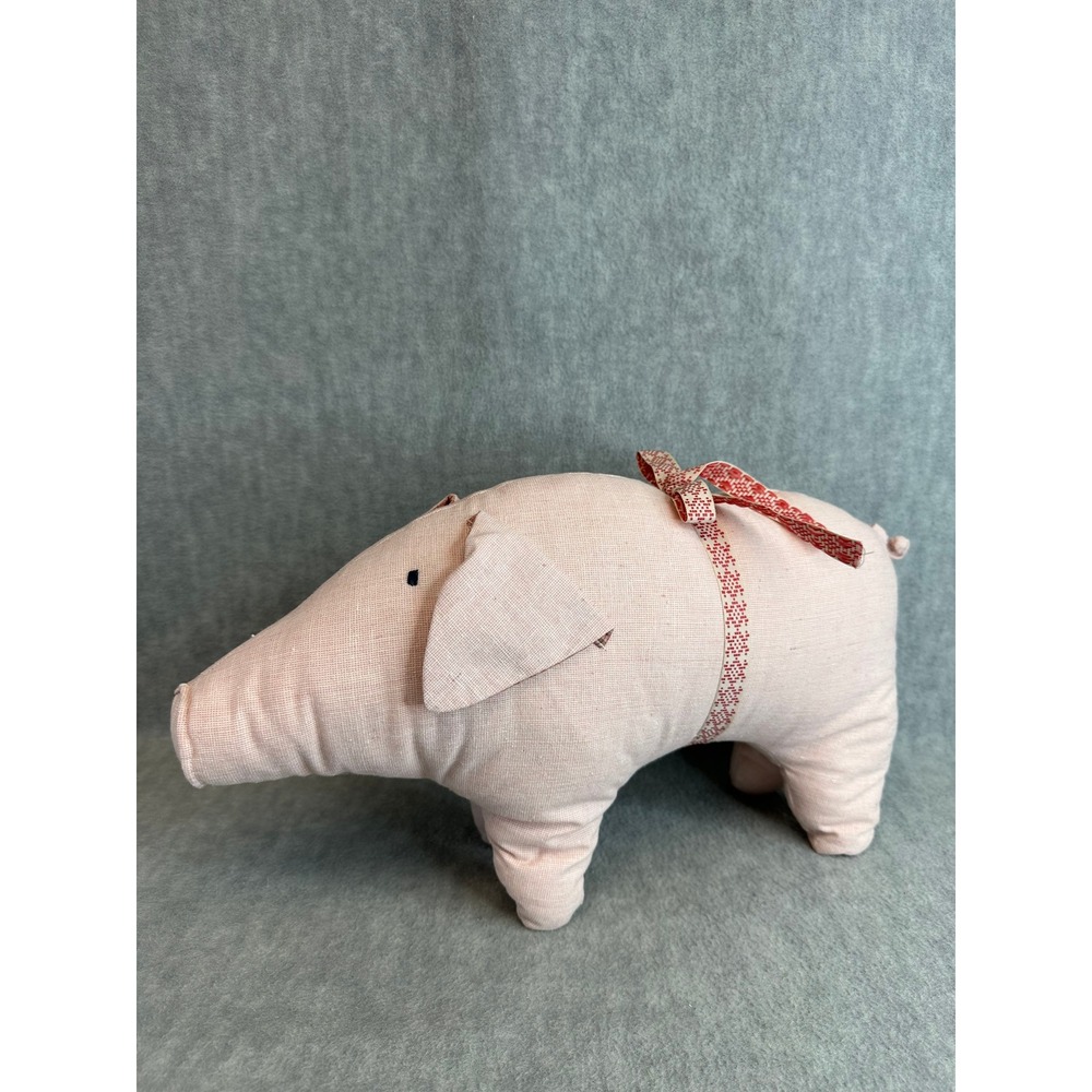 Maileg Pig Stuffed Toy Pink Linen Scandinavian Nursery Decor Excellent Condition